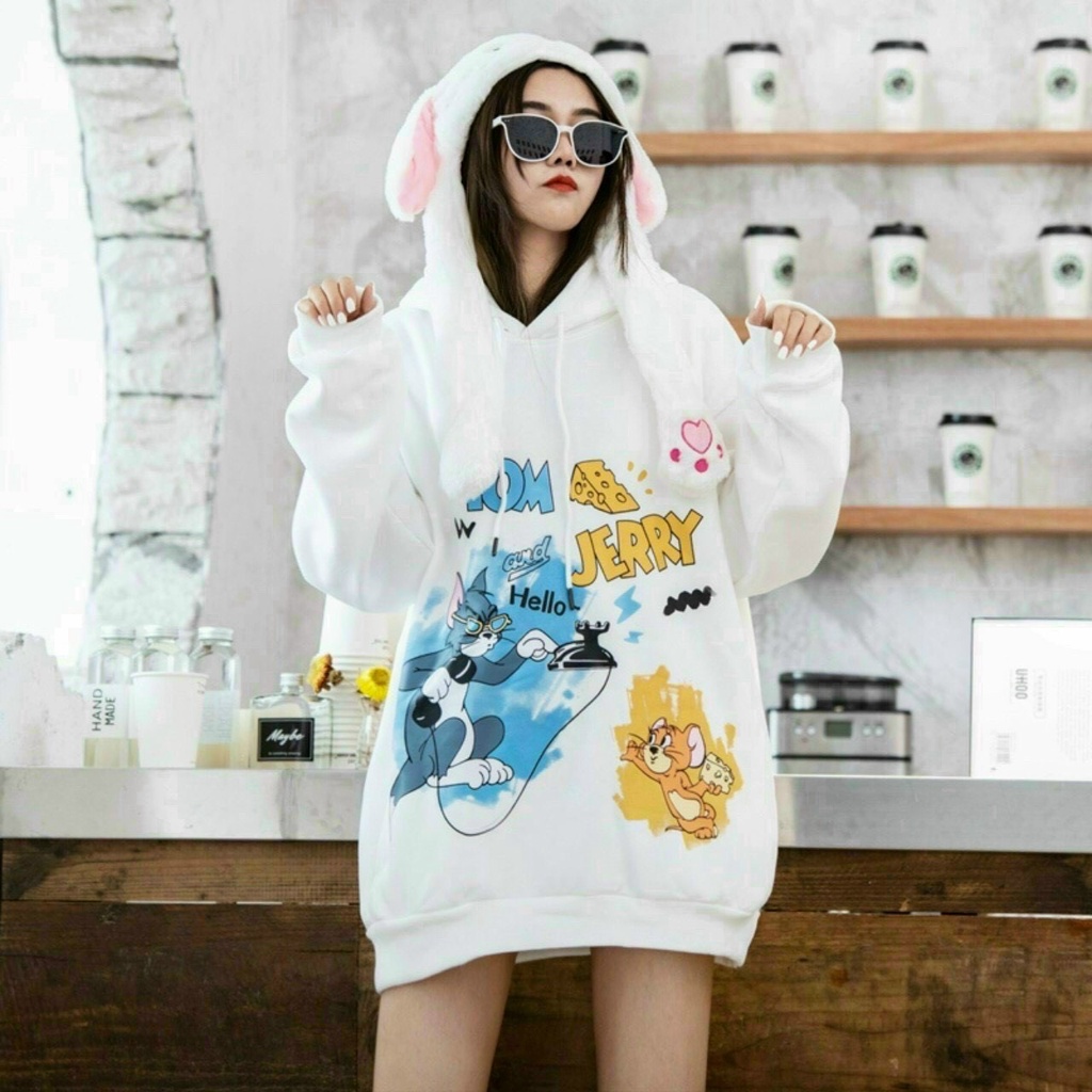 Áo khoác hoodie nam nữ unisex chất nỉ dày mềm mịn Tom and Jerry freesize dưới 68 kg