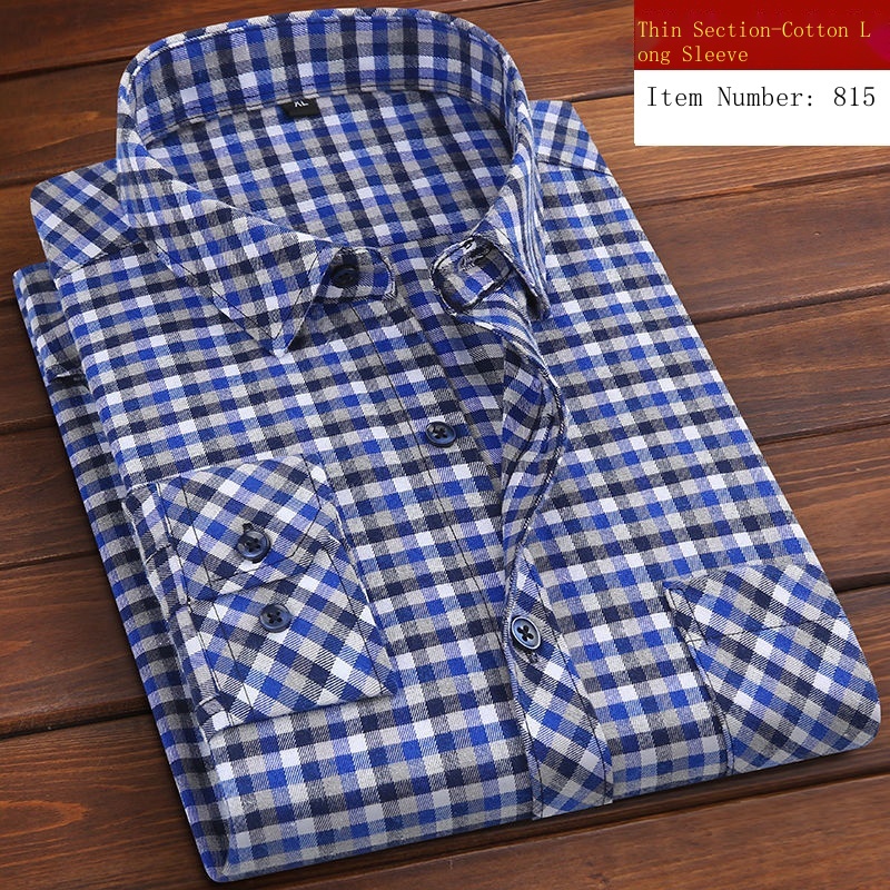 Áo Sơ Mi Cotton Nguyên Chất Tay Dài Kẻ Sọc Caro Chống Nhăn Cho Nam Trung Niên Và Bố