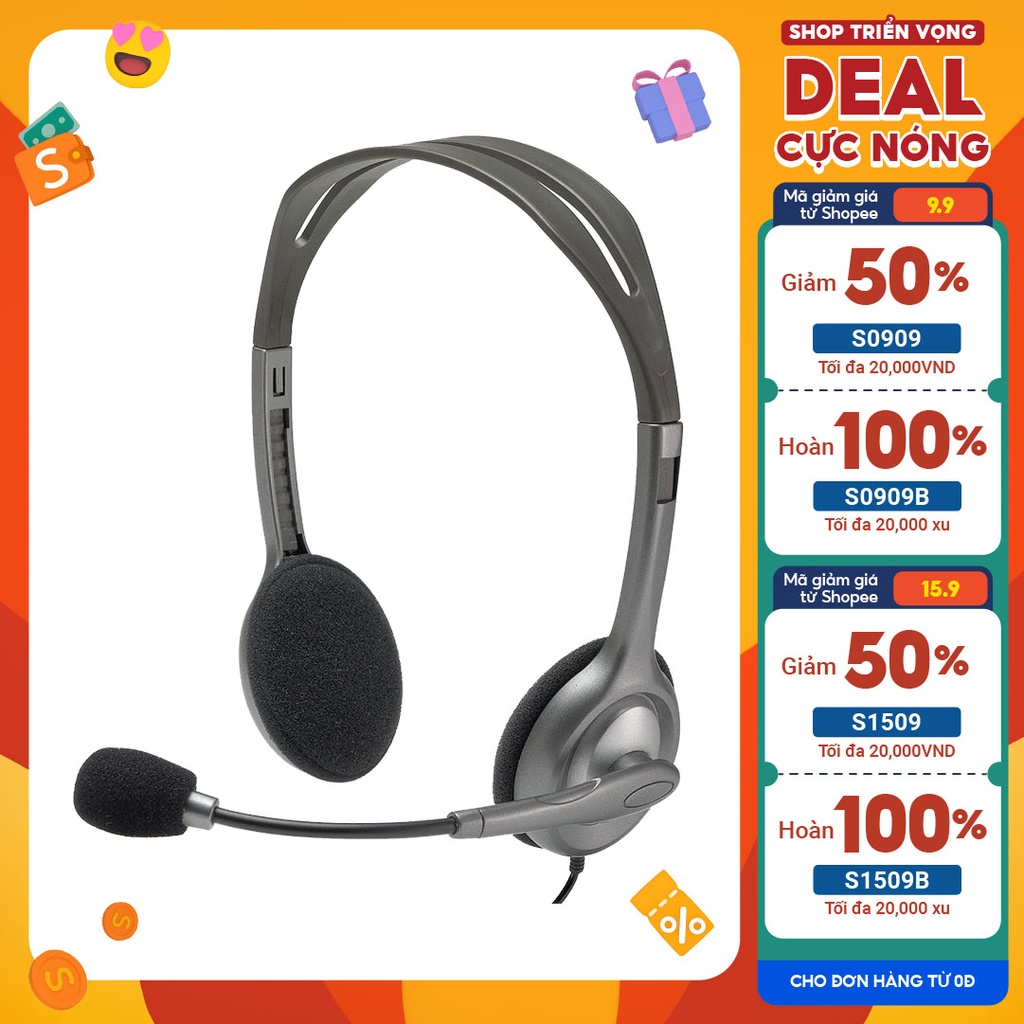 Tai nghe chụp tai Logitech H111-Có mic hỗ trợ làm việc, học online(Hàng chính hãng, BH12 tháng 1 đổi 1