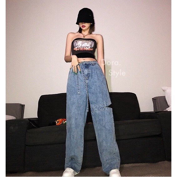 Quần Jeans Ống Rộng Nối Ống Basic Cực Chất Kiểu Dáng Mới Chất Liệu Jean Cao Cấp M9999 Dora Style