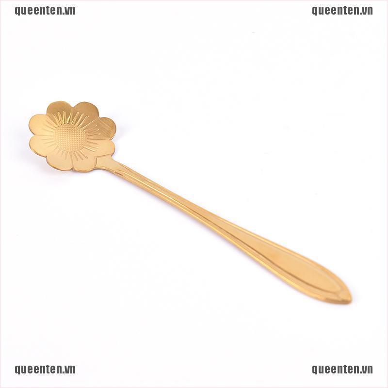 New 1pcs Stainless Steel Teaspoons Flower Shape Dessert Coffee Spoons Tableware QUVN