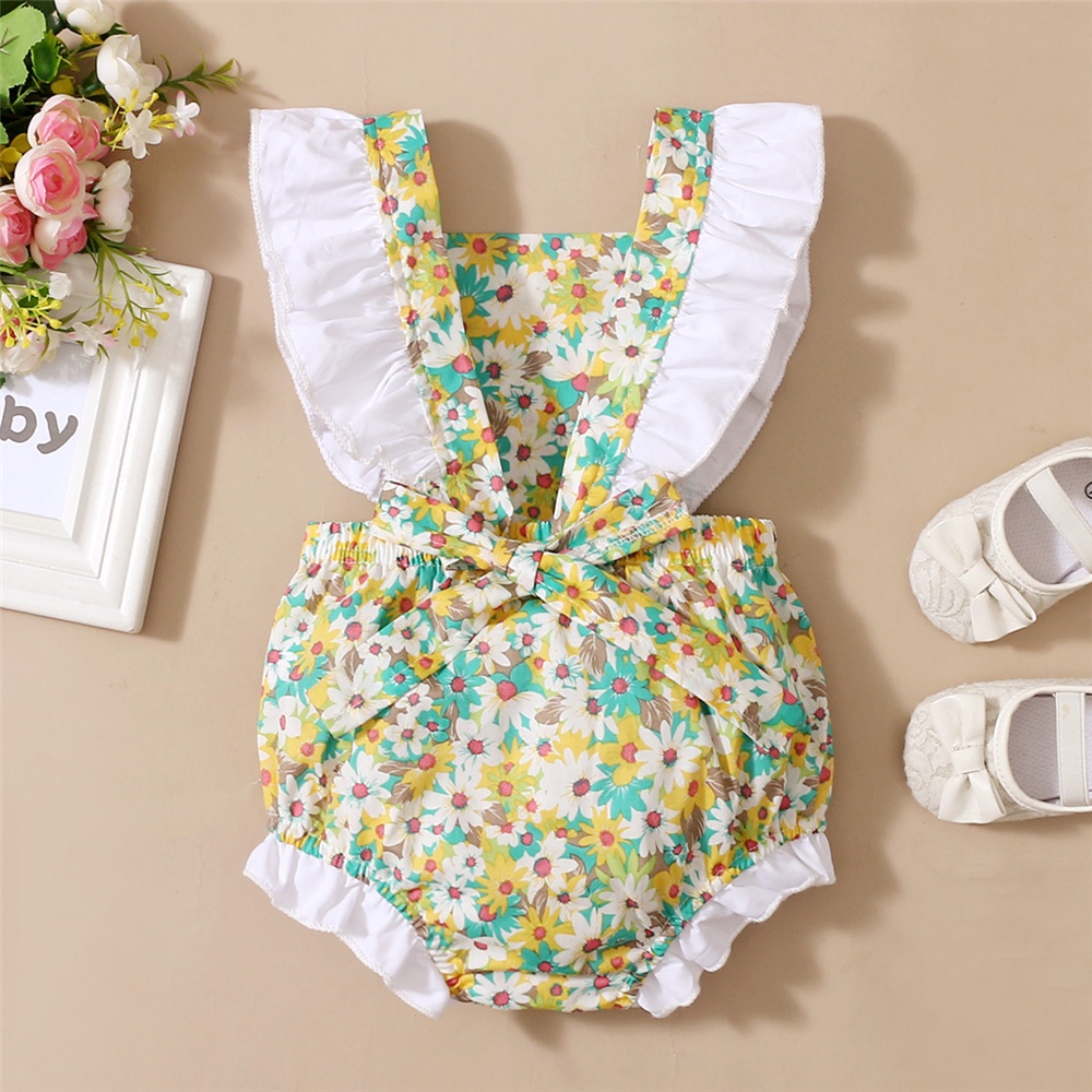 Áo liền quần MIKRDOO sát nách in hoa dễ thương cho bé gái sơ sinh