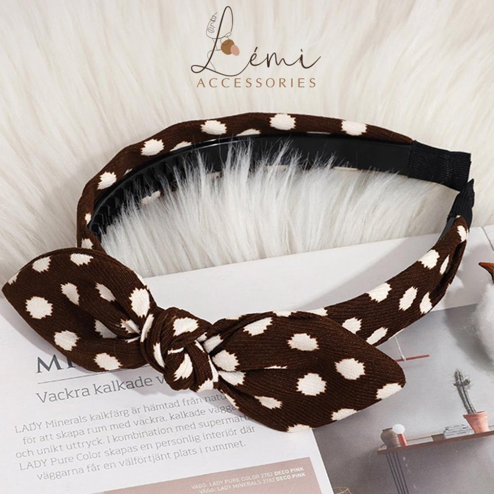 Bờm vải cài tóc thắt nơ hoạ tiết chấm bi, vằn đen trắng siêu xinh, phụ kiện tóc nổi bật, June Accessories