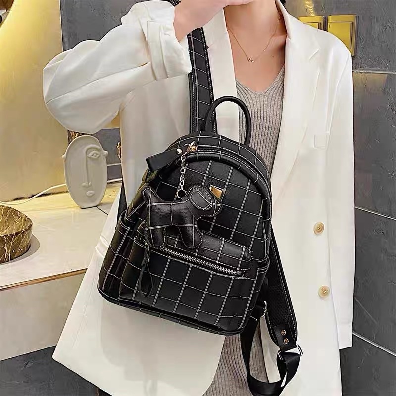 Balo Hoạ Tiết Kẻ Ô Kèm Móc Khoá Siêu Xinh