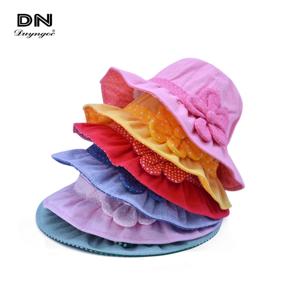 Nón vành tròn viền bèo linen hoa 5 cánh Duy Ngọc size 48cm