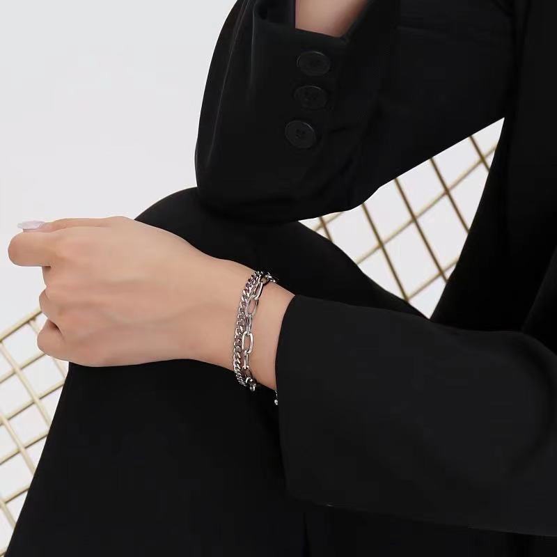 Lắc tay titan phong cách Unisex cá tính dây mắt xích không đen gỉ