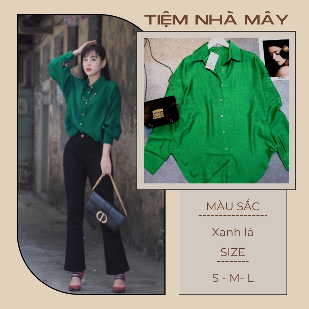 Áo Sơ Mi Xanh Lá, Áo Sơ Mi Đũi Nữ Tiệm Nhà Mây Mây Sm2