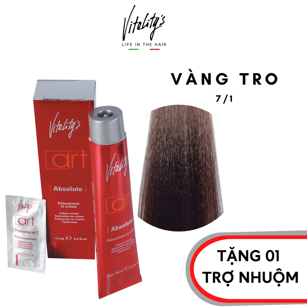 Thuốc Nhuộm Tóc Nghệ Thuật Của Ý VITALITYS 100ML I Kem nhuộm Bóng Tóc, Không Gây Xơ Tóc, VÀNG TRO- Vivan _ Cosmetics