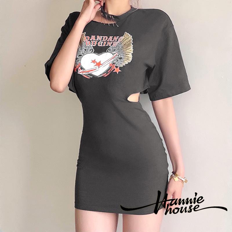 Đầm Tay Ngắn Cổ Tròn Dáng Ôm In Họa Tiết Thời Trang Cho Nữ