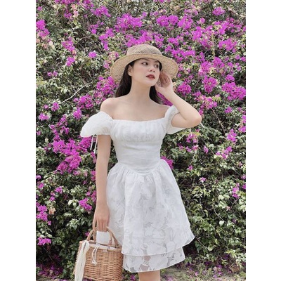 Somee studio Narci dress Váy trắng hoa 2 tầng