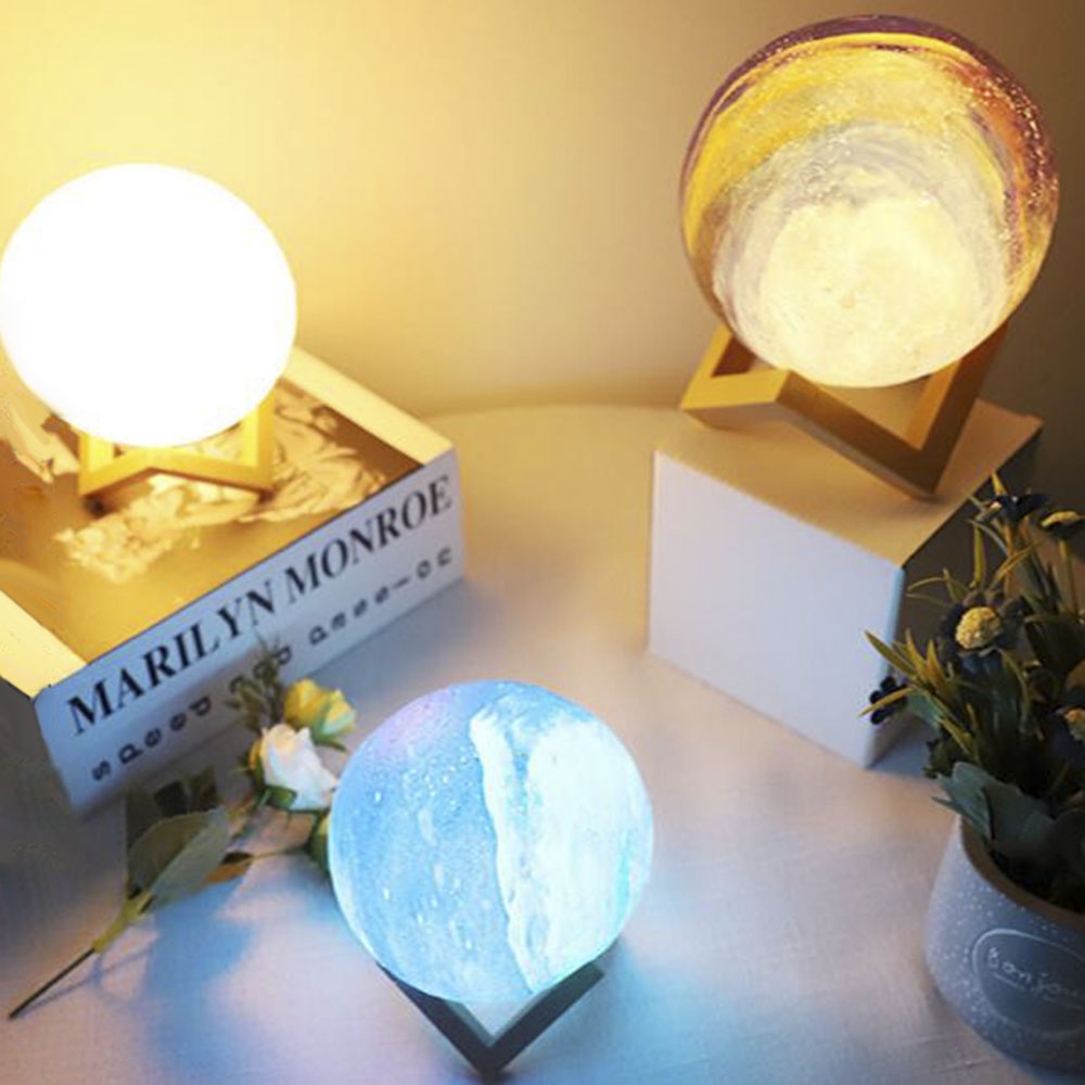 Đèn ngủ 3D hình mặt trăng và bầu trời đầy sao làm quà tặng sinh nhật (bán lẻ giá đỡ)