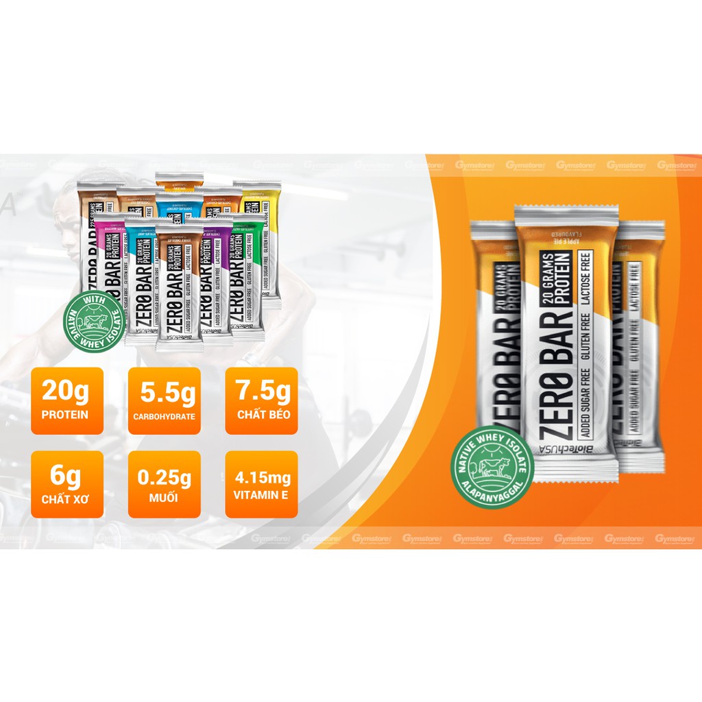 Bánh Protein Biotech USA Zero Bar (50g, 20 bánh) nhập khẩu Mỹ - Gymstore tiện lợi, bổ dưỡng, chống oxy hóa