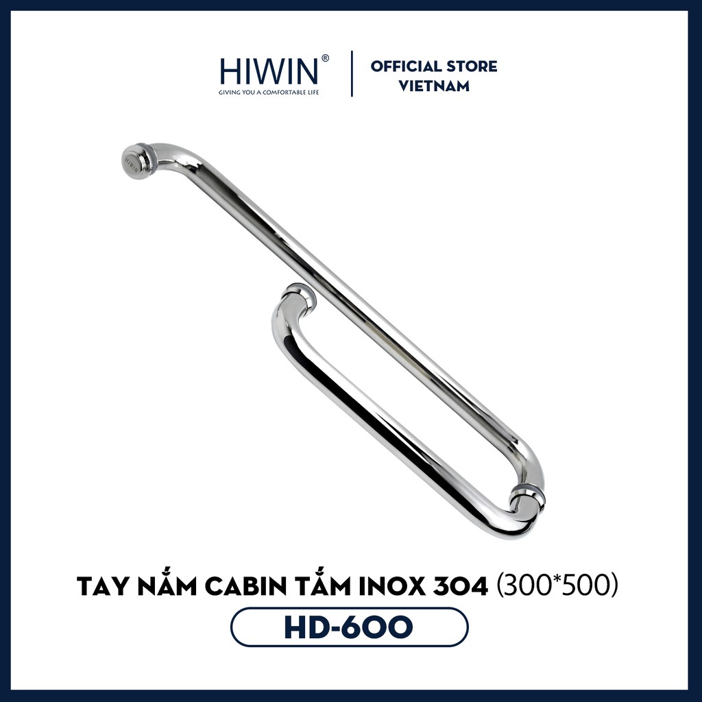 Tay nắm cửa vách tắm kính bo tròn inox 304 chống gỉ mặt mờ Hiwin HD-600 (300*500)