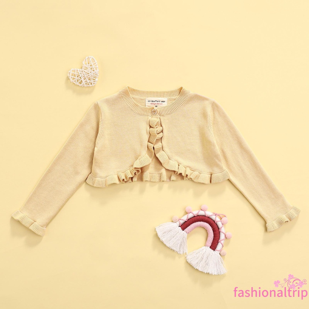 Áo Khoác Cardigan Dệt Kim Tay Dài Cổ Tròn Màu Sắc Đơn Giản Thời Trang Mùa Thu Dành Cho Bé Gái