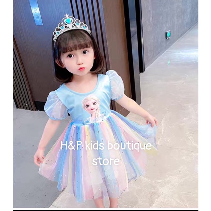 Váy công chúa ELSA đính sao lấp lánh cho bé gái diện Trung Thu, HALLOWEEN Đầm bé gái dáng xoè voan cầu vồng 1-5 tuổi