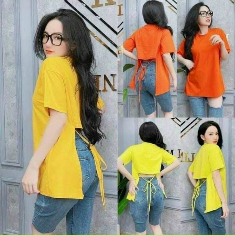 Áo thun tà trước dài tà sau ngắn có thể mặc nhiều kiểu