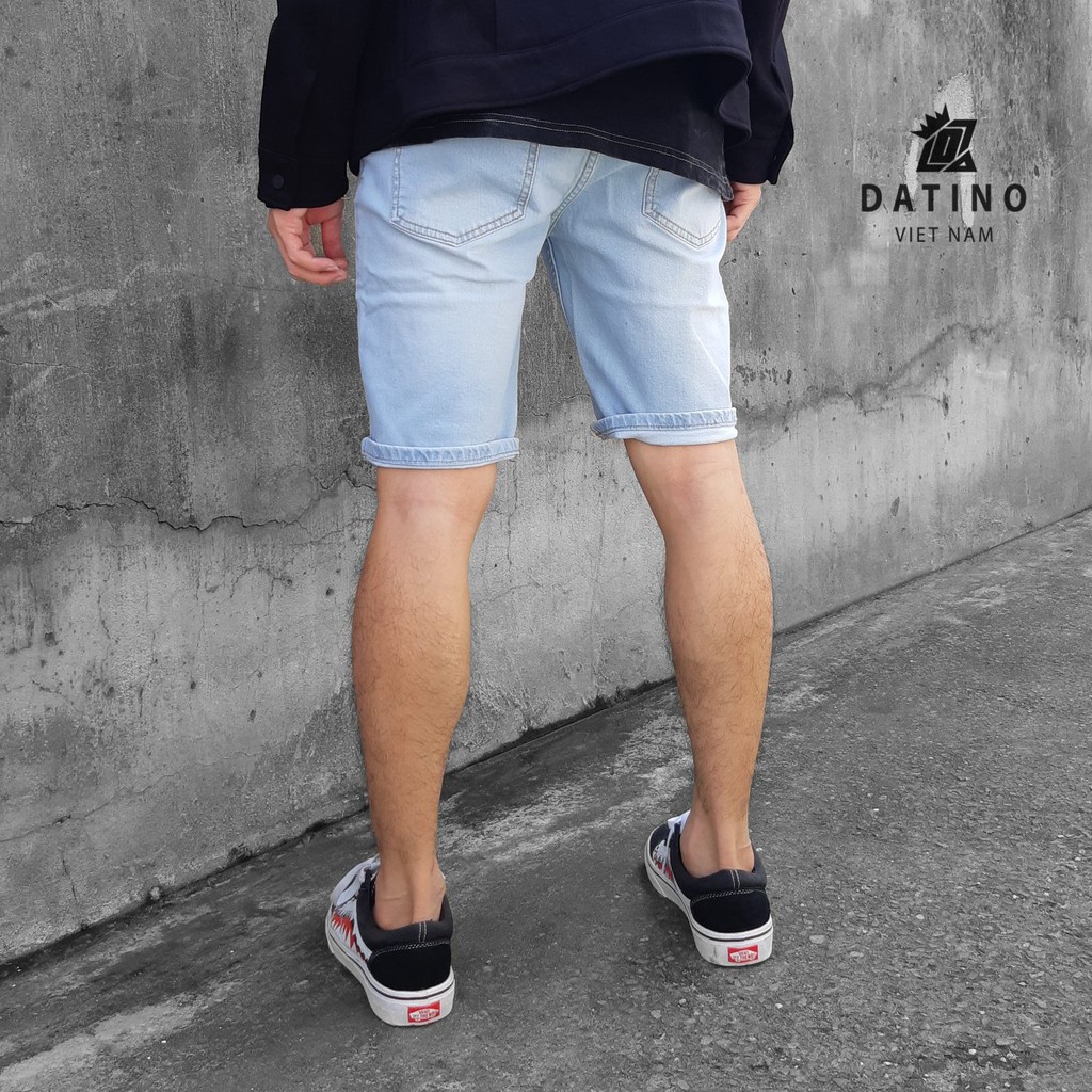 Quần Short Jean Nam DATINO Light Blue Wash chất Denim co giãn bền màu, giặt thường lần giặt máy