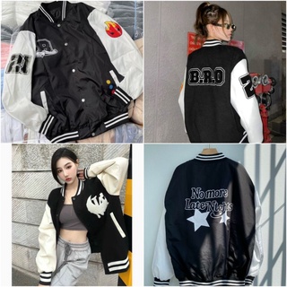 Áo Khoác Bomber Dù Kiểu Bóng Chày 22 BRO💖FREESHIP RẺ ĐẸP💖Áo Gió Mùa Đông 2 Lớp In Ngôi Sao Nam Nữ Couple Jackets