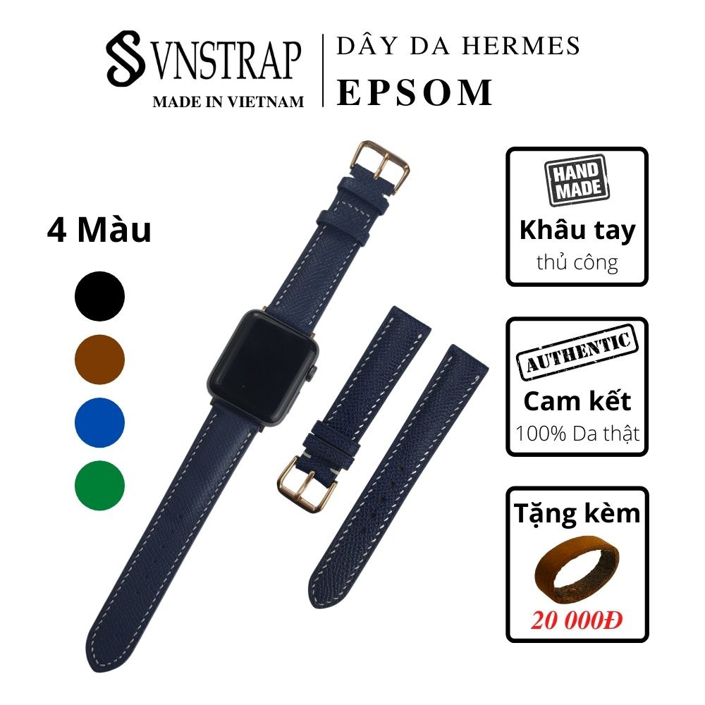 Dây Apple Watch, dây đeo đồng hồ Apple Watch series 3 4 5 6 7 da Epsom Pháp size 38mm 40mm 42mm 44mm handmade thủ công