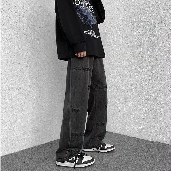 Quần Jean Dài Dáng Rộng Thiết Kế Đơn Giản Phong Cách Âu Mỹ Thời Trang Cho Nam