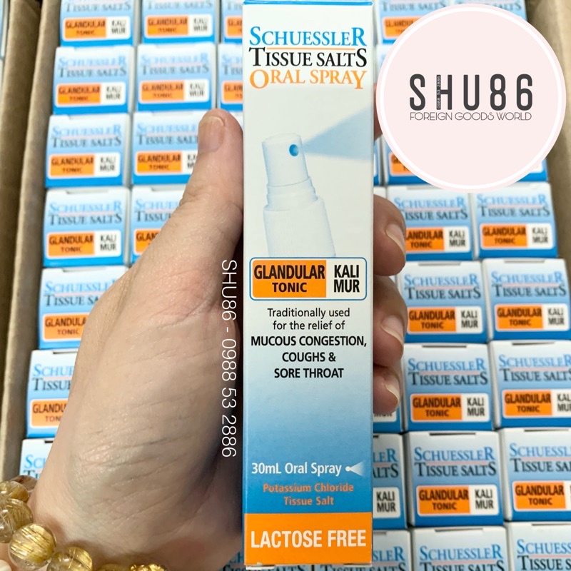 Schuessler Tissue Salts - Kali Mur - GLANDULAR TONIC 30ml - Xịt họng muối mô 30ml