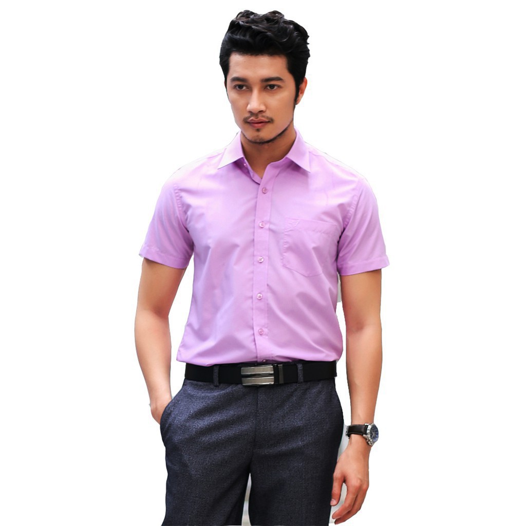 Tết 𝐓ế𝐭 Xả Sale Áo sơ mi ngắn tay trơn màu Slim Fit Vĩnh Tiến màu tím hồng đậm . ^ new2021 ` !