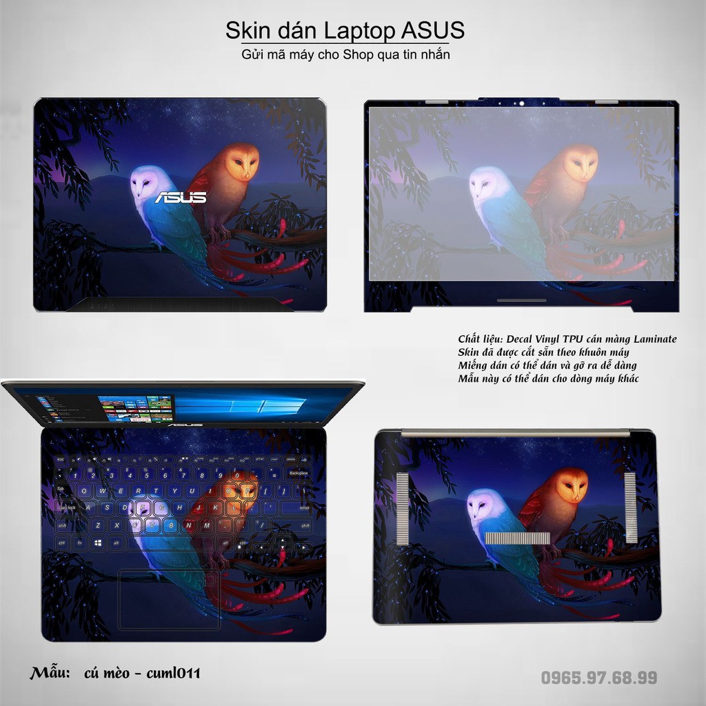 Skin dán Laptop Asus in hình Cú mèo (inbox mã máy cho Shop)