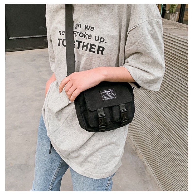 Túi đeo chéo vải thô Unisex nam nữ