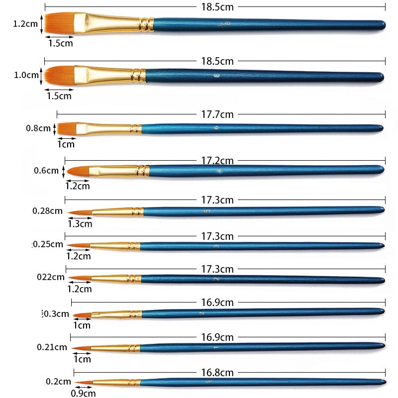 Set 10 Cọ Vẽ Màu Nước Tay Cầm Bằng Gỗ Lông Nylon DIY