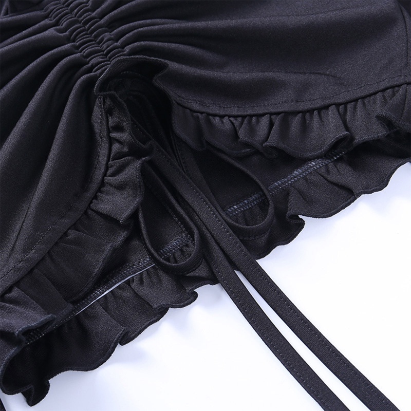 Áo Croptop Tay Dài Cổ Chữ V Phối Dây Rút Phong Cách Gothic Quyến Rũ Cho Nữ