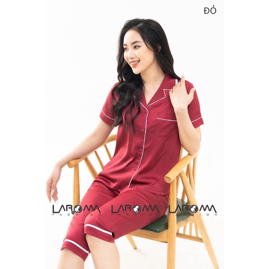 Bộ pijama nữ Laroma trơn lửng, mặc ở nhà chất lụa cao cấp