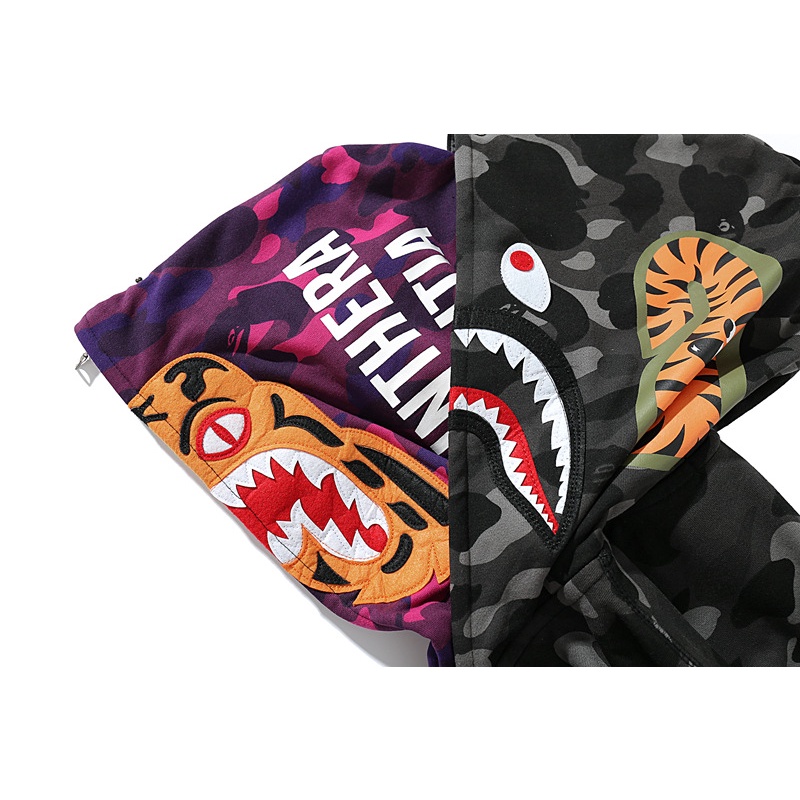 [Best Quality] Áo Khoác Bape, Hoodie Jacket Bape Shark Tiger fullzip 2 mũ SS2021, Chất liệu 100% Cotton, 2 màu BapeVN