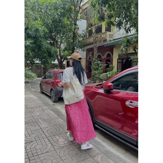 Chân váy hoa nhí vintage Hàn Quốc dày dặn dáng dài