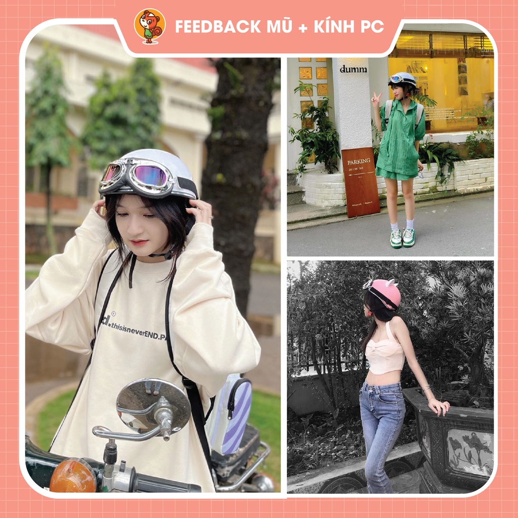 Mũ bảo hiểm nửa đầu 1/2 in hình Khủng long đen kính phi công Sóc Store Vietnam