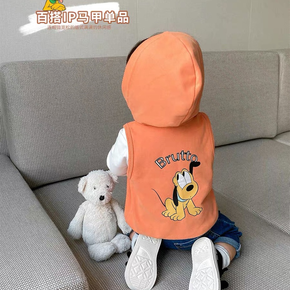 Áo khoác nỉ gilê hoodie ba lỗ khóa kéo, họa tiết hoạt hình đáng yêu cho bé trai từ 5 đến 16 kg, DUCK396