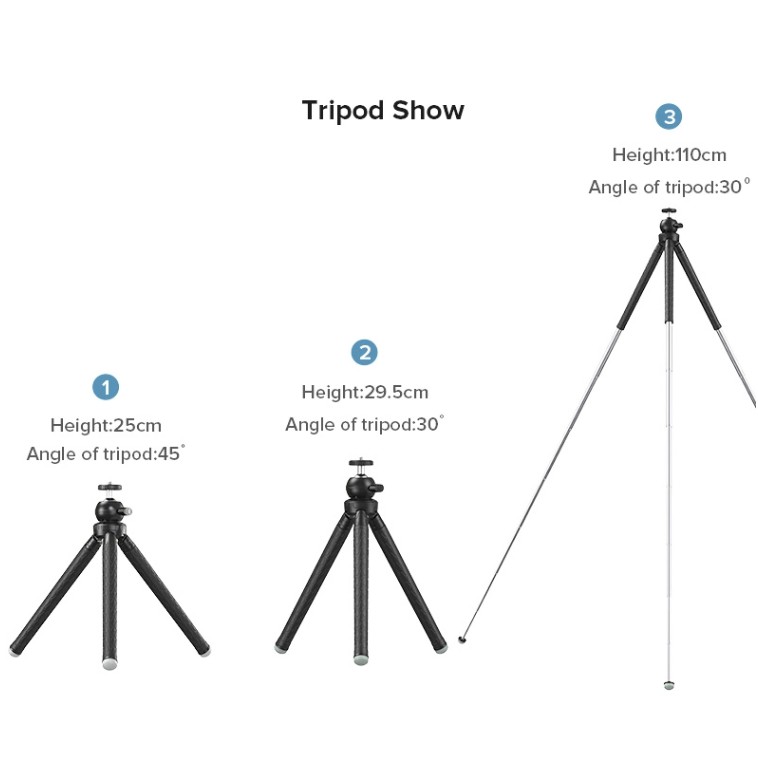 Tripod mini apexel,chân máy ảnh siêu cứng chắc APL-JJ09,dài lên đến 110 cm,tặng kẹp điện thoại