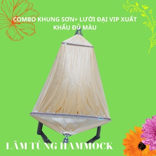 Combo khung sơn tĩnh điện  màu đen ống lớn phi 32 + Lưới võng đại vip xuất khẩu cán thép 60cm Hiệu Lâm Tùng