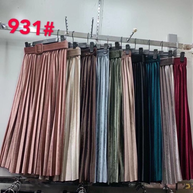 Chân váy nhung xếp ly kèm đai | BigBuy360 - bigbuy360.vn