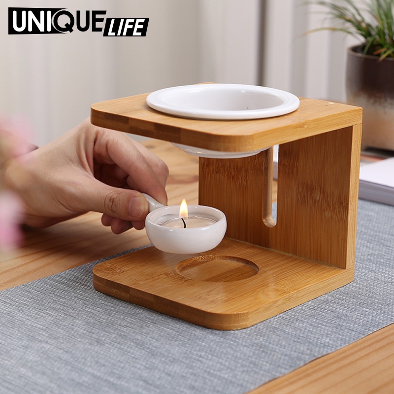 Đế đốt tinh dầu bằng gỗ có giá đỡ nến tiện dụng trang trí phòng ngủ