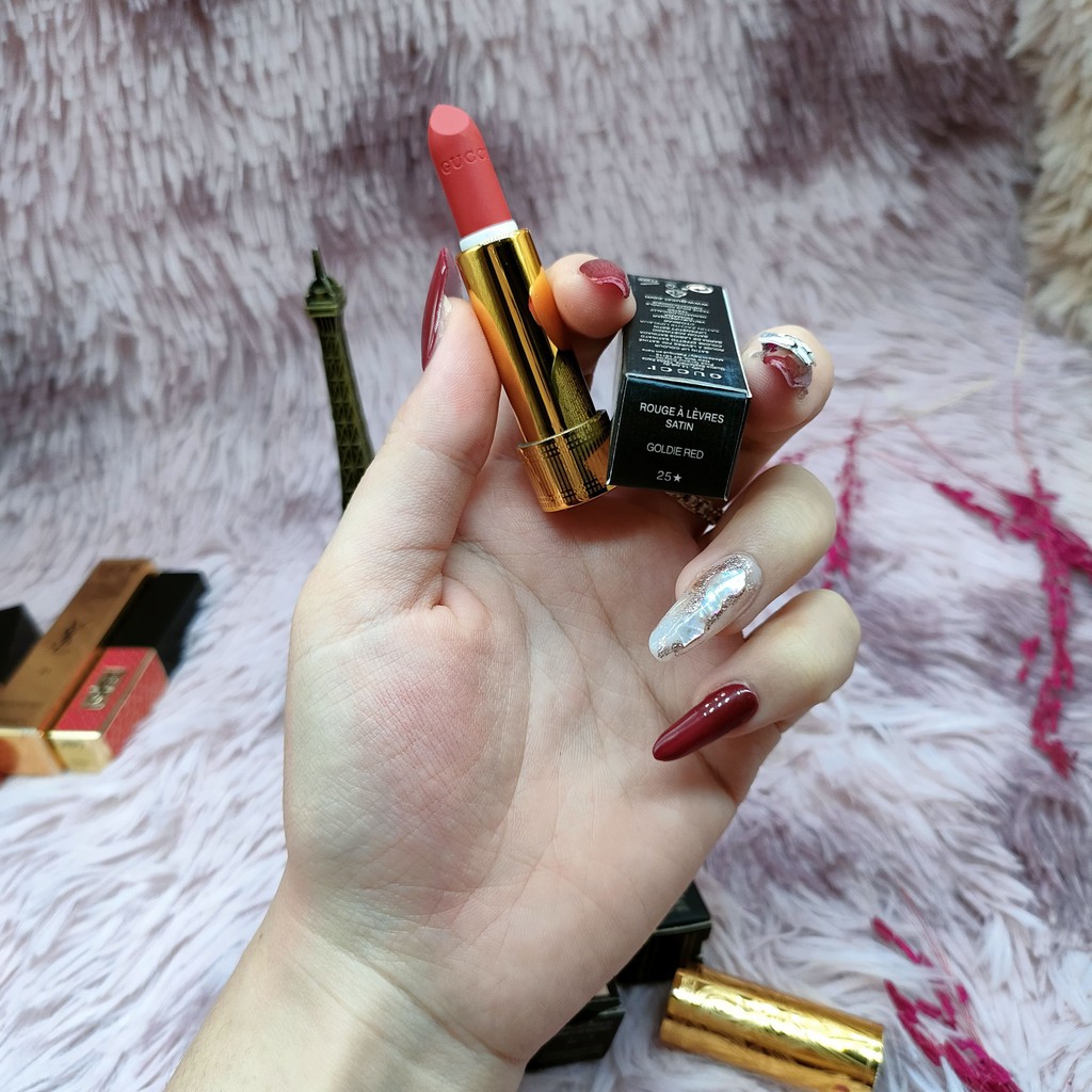 Son Gucci Rouge À Lèvres Satin Lipstick minisize 1.3g Cao Cấp son Lì Pha Dưỡng Siêu Mịn Mượt