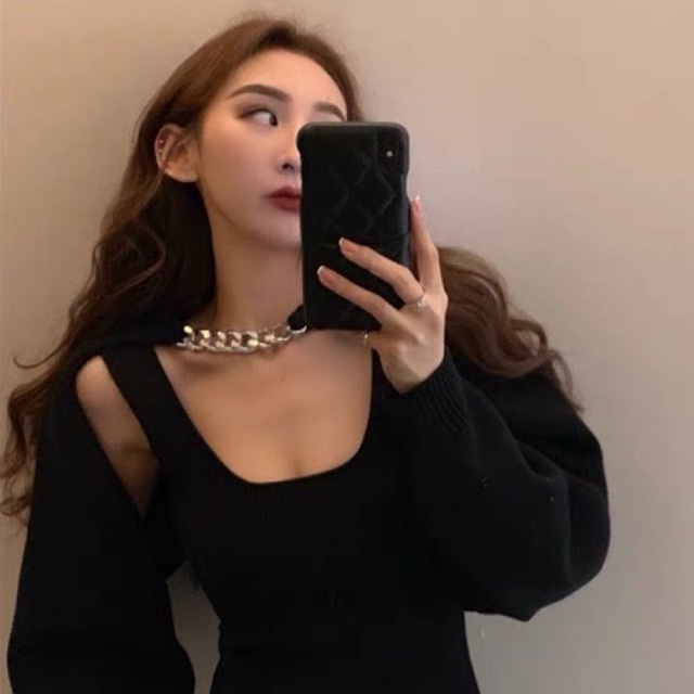 ADORABLE ÁO KHOÁC LEN DÂY XÍCH CỔ ĐEN TRẮNG 🥰🥰🥰