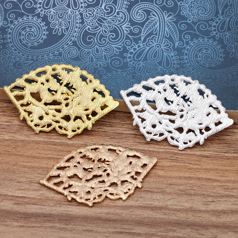 Phiến đúc họa tiết hình quạt chạm rồng phượng 37*58mm nguyên liệu làm trâm làm trang sức cổ trang cosplay cổ phục màu KC