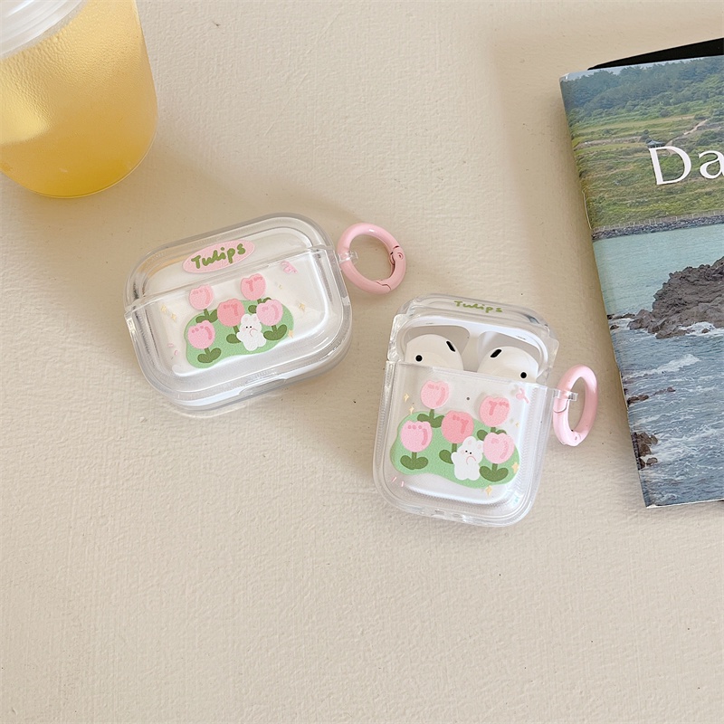 Vỏ Bảo Vệ Hộp Sạc Tai Nghe Bluetooth Không Dây Airpods1 / 2 Pro pro2 Air Pods Pro 3 Hình Thỏ Hoa Tulip Dễ Thương Ốp