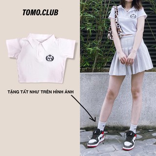 [Hàng Có Sẵn] Áo Croptop Tay Ngắn Có Cổ Màu Trắng Cho Nữ Phối Cực Xinh Với Chân Váy Tennis, Quần Ống Rộng