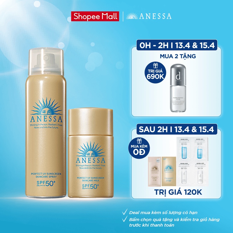 Bộ đôi xịt và sữa chống nắng Anessa kiềm dầu, dưỡng da , tiện lợi (Anesa Gold spray 60g + Gold milk 20ml)