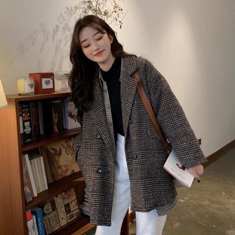 Áo blazer dạ kẻ 2 lớp ulzzang dày dặn form rộng | WebRaoVat - webraovat.net.vn