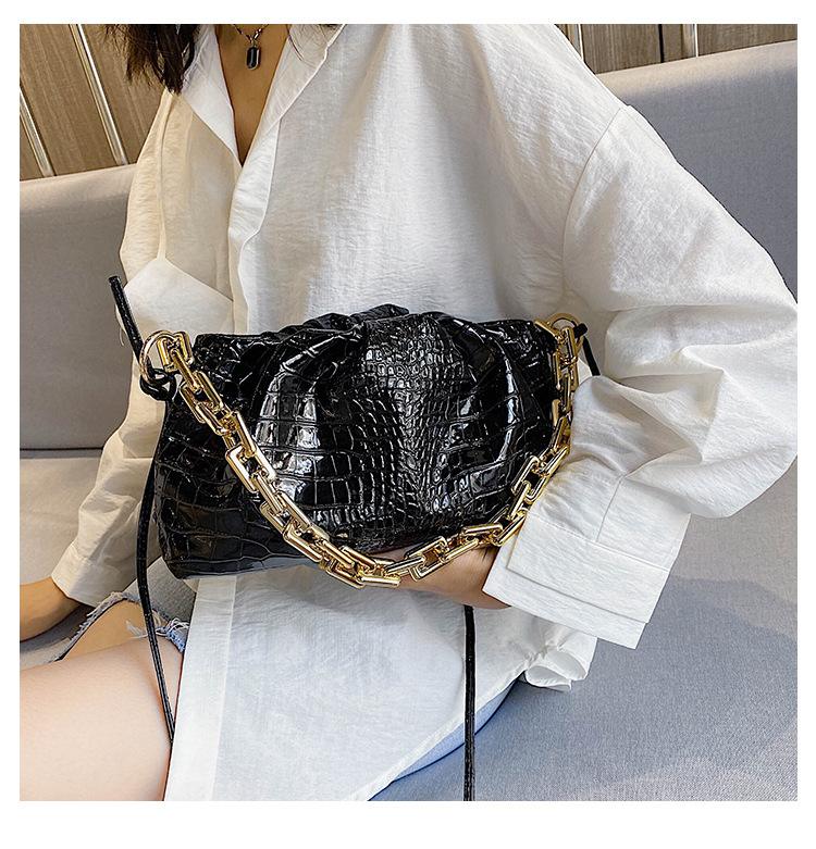 Túi đeo vai JASMIN NOIR giả da cá sấu phối dây xích phong cách cổ điển thời trang sang trọng cho nữ
