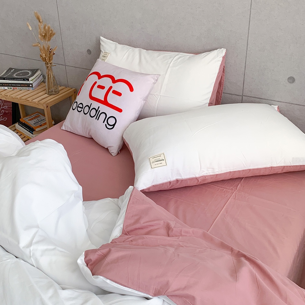 Bộ chăn ga gối Cotton TC REE Bedding Trắng mix hồng đủ size giường nệm CTC111