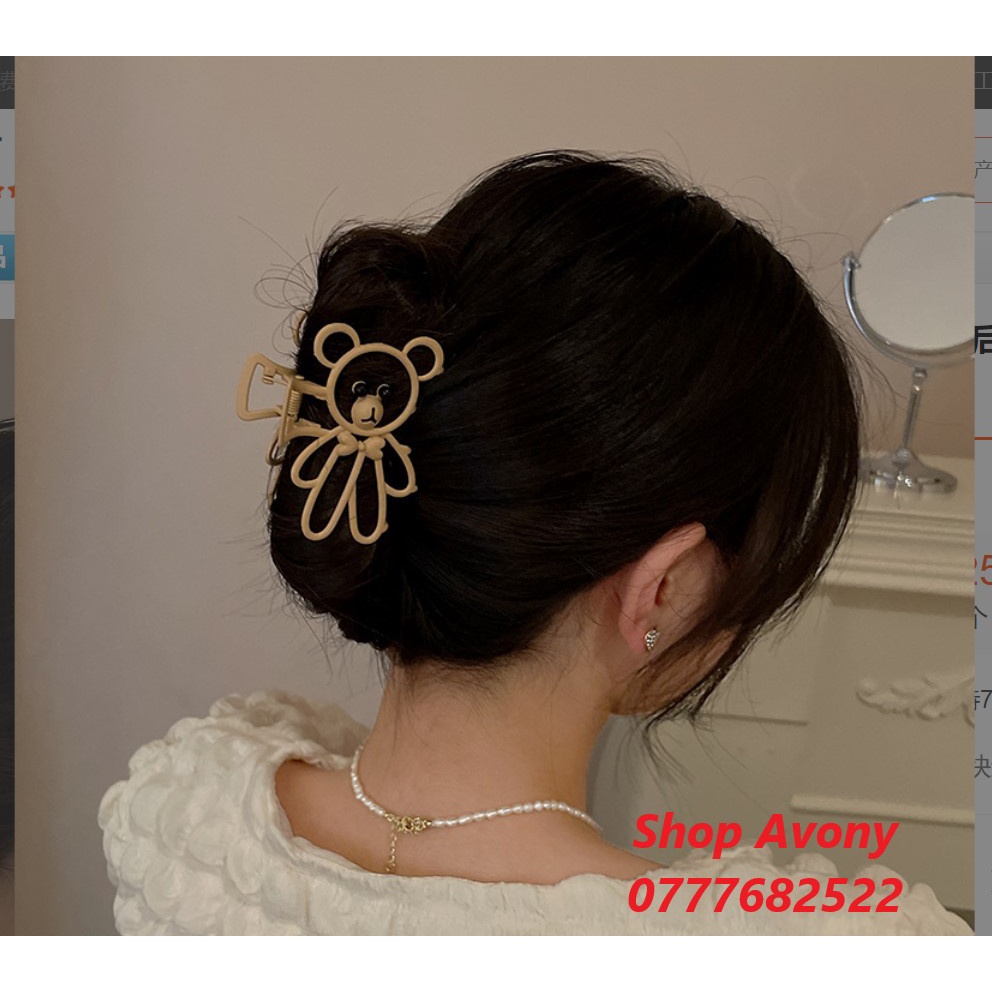 Kẹp gắp tóc - Cào tóc hình gấu kim loại sơn gam màu trà sữa (nâu, beige, kem)