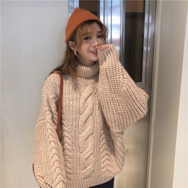 Giảm Giá Áo Len Ulzzang Cao Cổ Dày Áo Len Thừng Cổ Lọ Gấp Áo Len Nữ Đẹp  Dáng Rộng Tay Dài Be Nâu Kiểu Hàn Quốc - Beecost